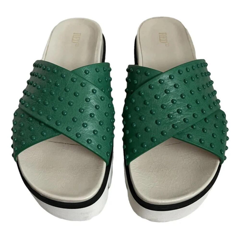 Red Valentino Garavani Slide Sandals Clogs Mules Green Studded Slip On IT 38 US8
